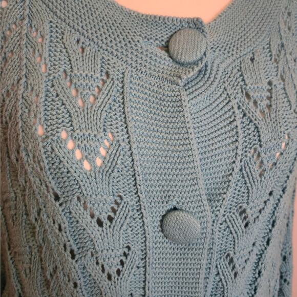 Cotton Blend Loose Cable Knit Big Button Cardigan Blue Size 3X Feminine Layering - Picture 5 of 12